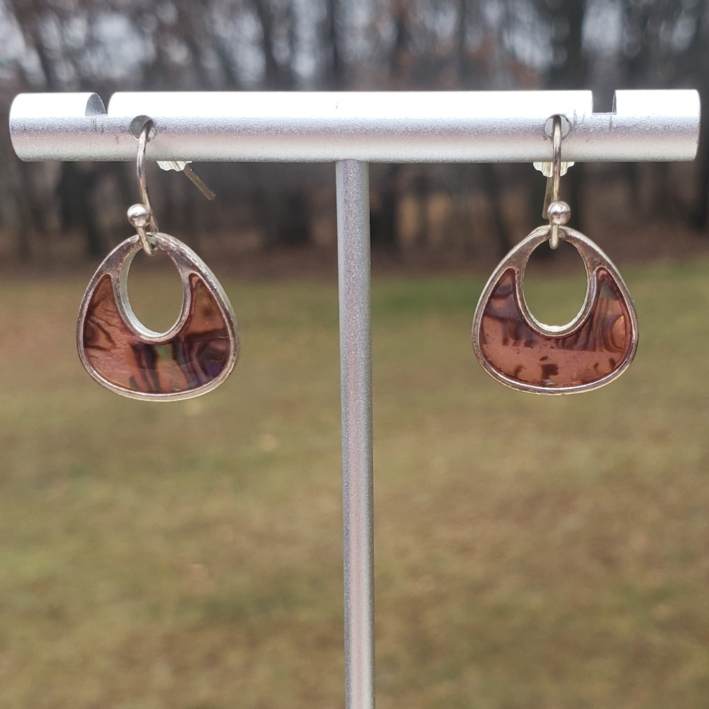 36. Reddish Brown and Silver Drop Earrings - Picture 1 of 3